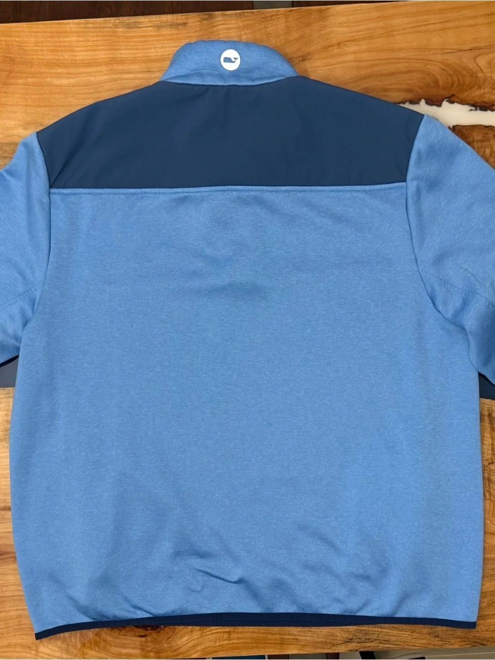 Vineyard Vines Men's Light Blue Orange Quarter-Zip with Navy Panels Fleece - Picture 9 of 10
